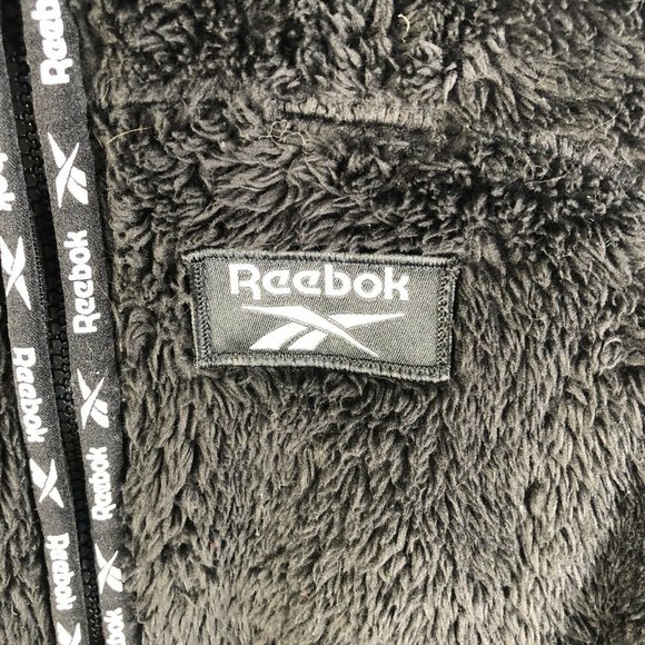 Reebok Zip up Fleece Fuzzy Full Zip Jacket Womens Small Black - Picture 3 of 9
